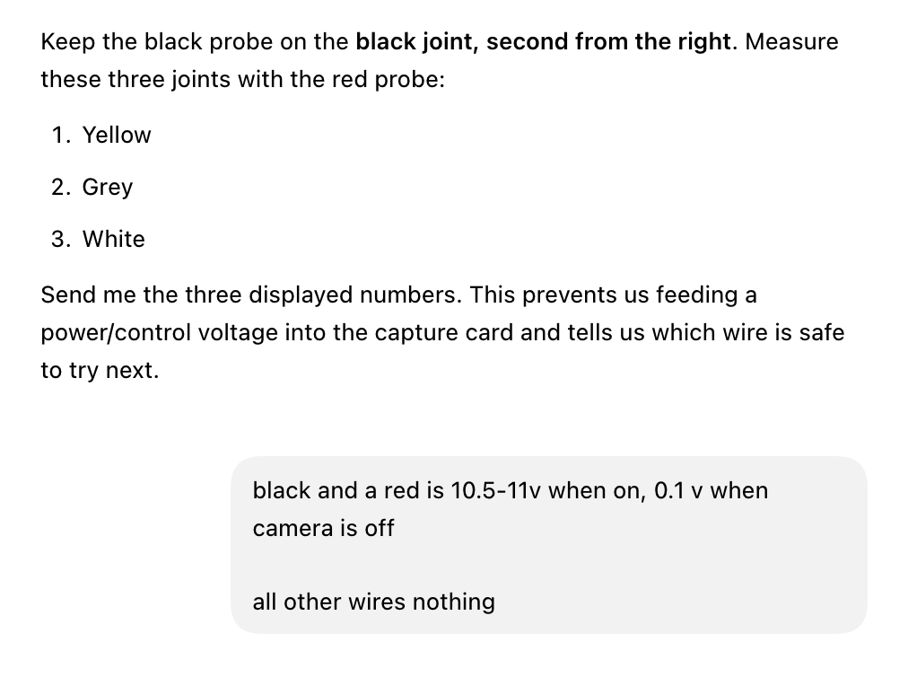 Codex requesting voltage measurements and the measured values in reply