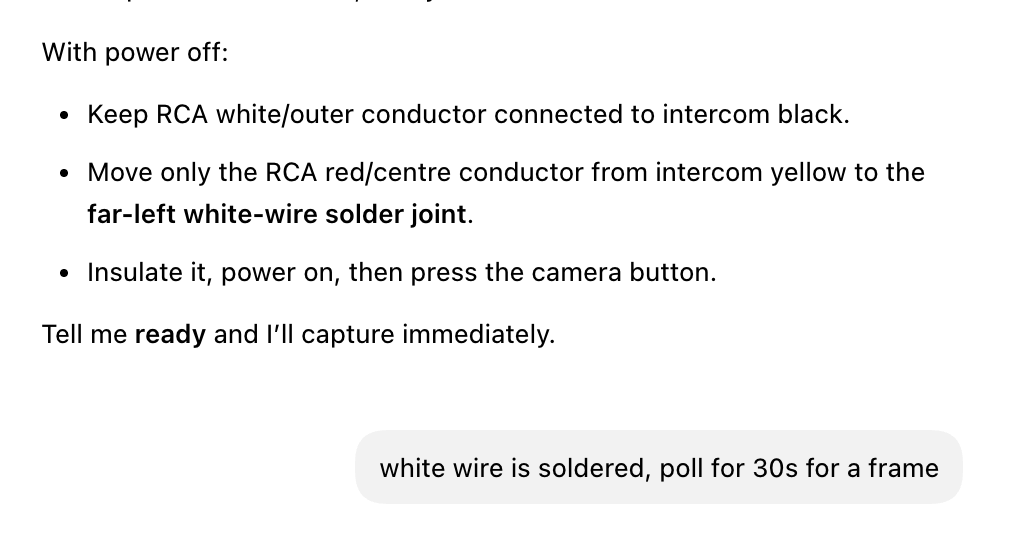 Codex wiring instructions followed by confirmation that the white wire is soldered