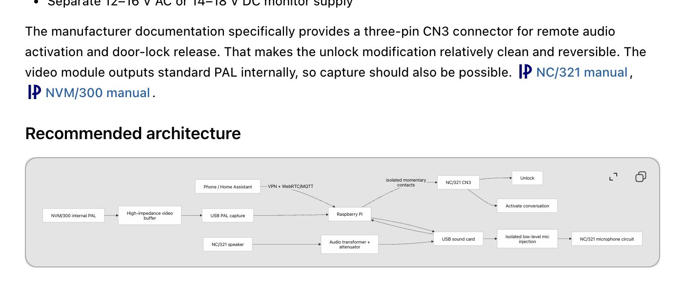 Codex response showing the recommended intercom architecture and a block diagram